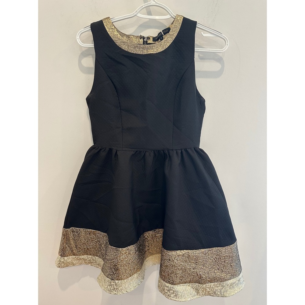 Hot & Delicious Black Gold Metallic Trim Fit Flare Cocktail Party Dress size S